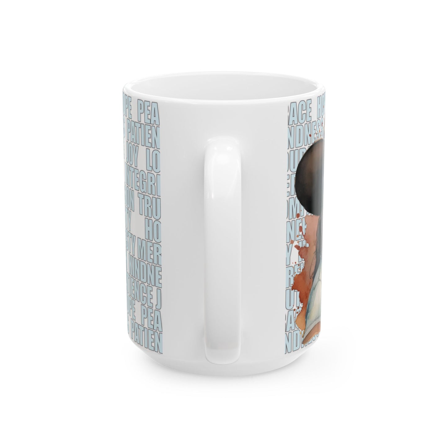 Joyful Young Black Cowgirl with Positive Words White Ceramic Mug, (11oz or 15oz)