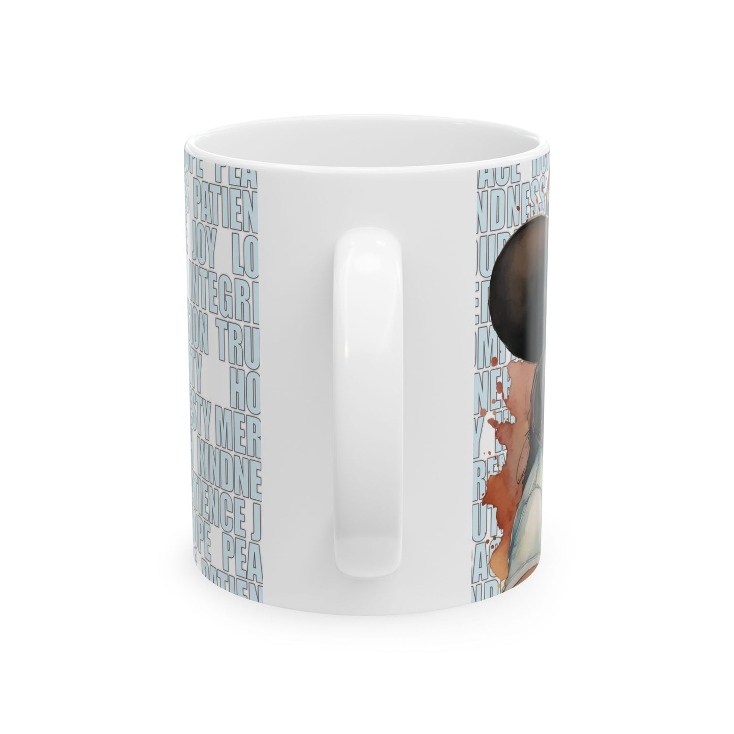 Joyful Young Black Cowgirl with Positive Words White Ceramic Mug, (11oz or 15oz)