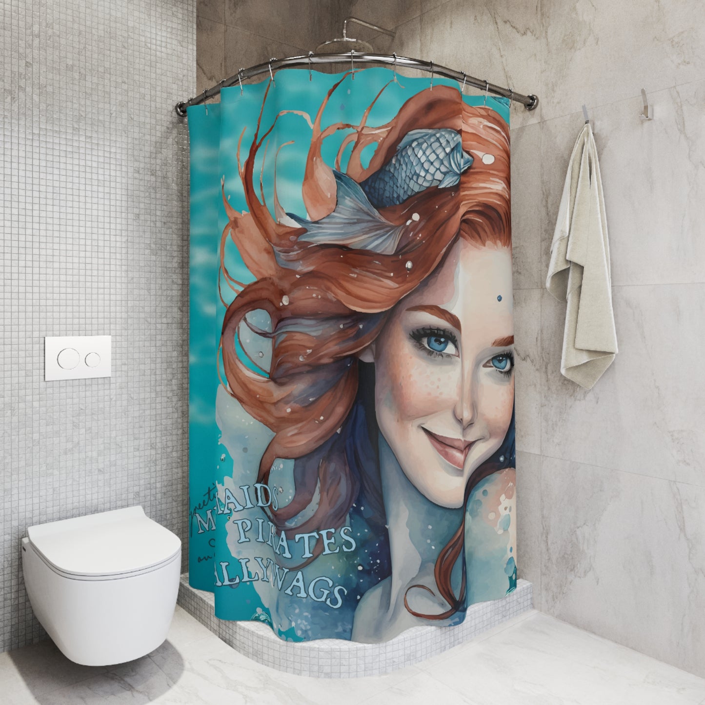 Mermaid-Themed Shower Curtain - Nautical Elegance for Bathroom Decor