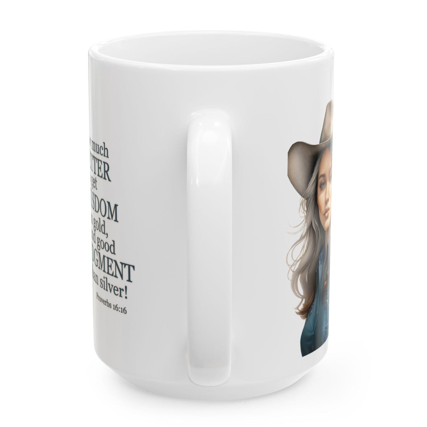 "Uplifted" Cowgirl "Christi" with Bible Verse Spiritual Christian White Ceramic Mug - 11 oz or 15 oz