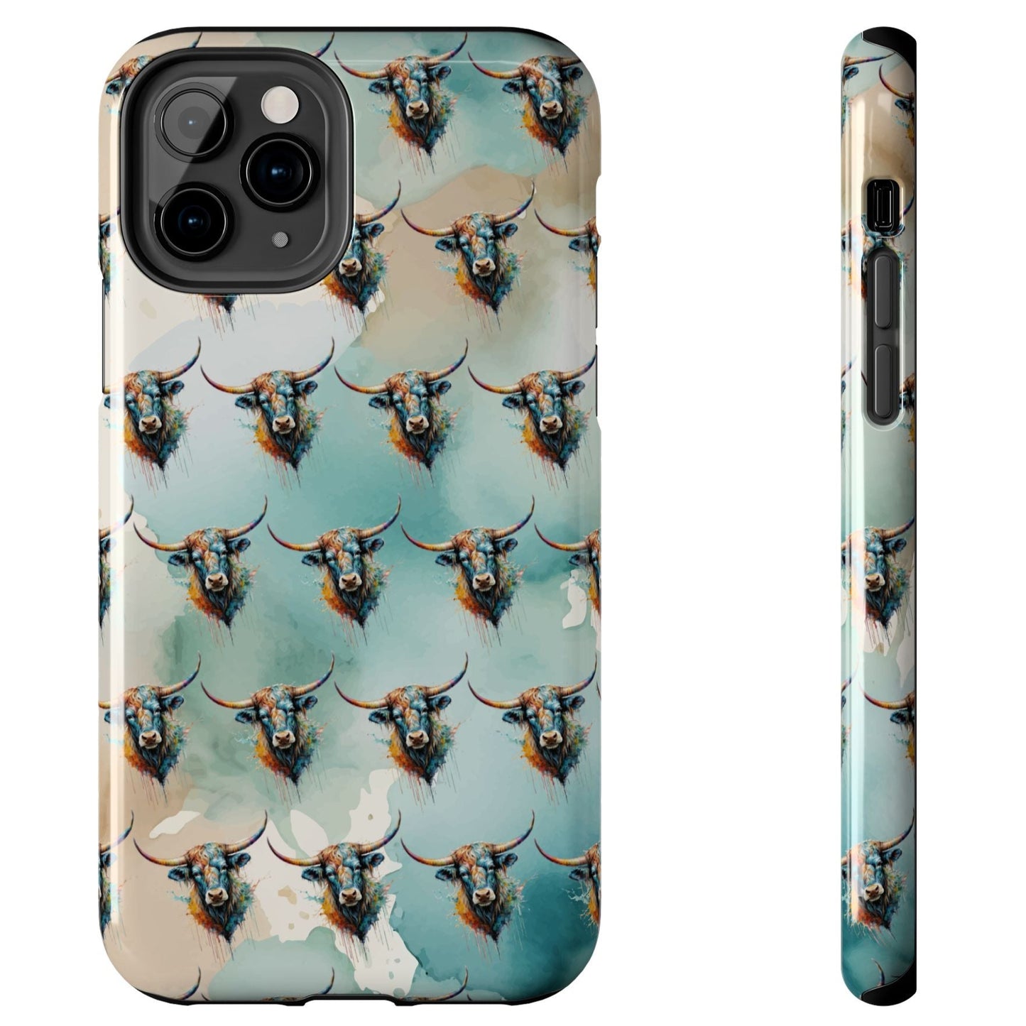 Watercolor Steer Western Cowgirl Cowboy Rodeo Impact Resistant Phone Cases - iPhone or Galaxy