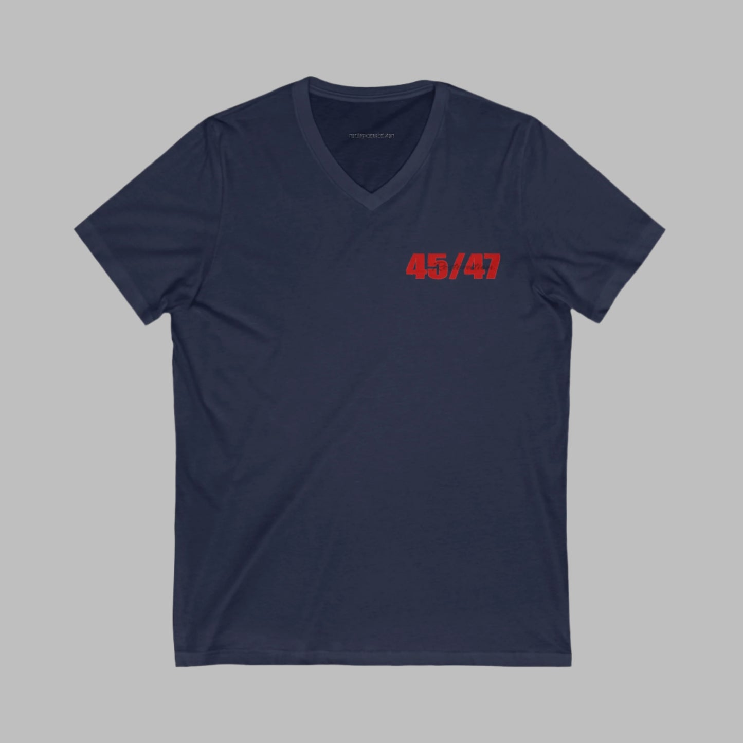 V-neck t-shirt imprinted with the names and qualities of Trump's cabinet members. Imprinted in red with gray overlays on the back. Left chest is imprinted with 45/47 and the word Restoration over the top. Sizes Small to 5X. 6 color options.