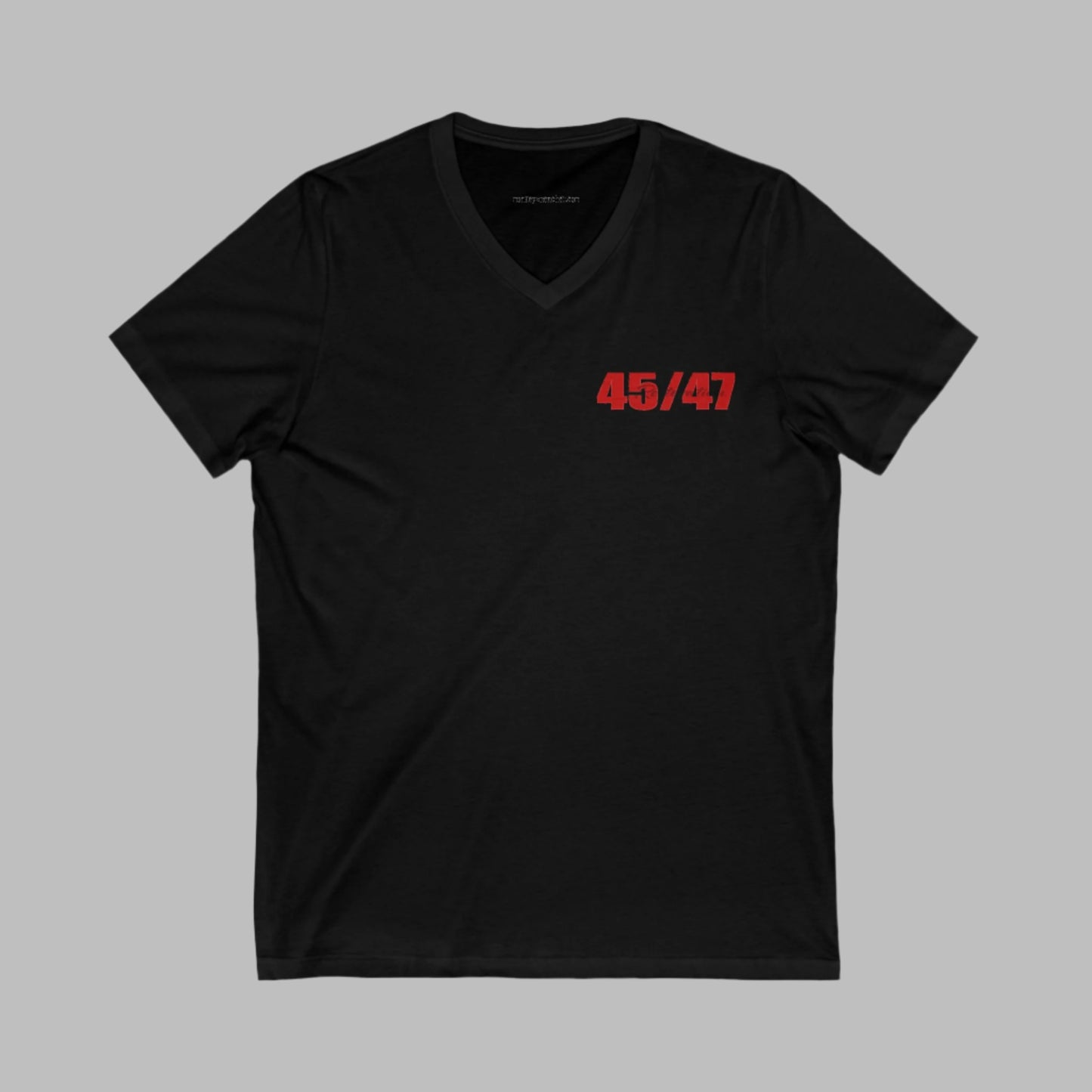 V-neck t-shirt imprinted with the names and qualities of Trump's cabinet members. Imprinted in red with gray overlays on the back. Left chest is imprinted with 45/47 and the word Restoration over the top. Sizes Small to 5X. 6 color options.