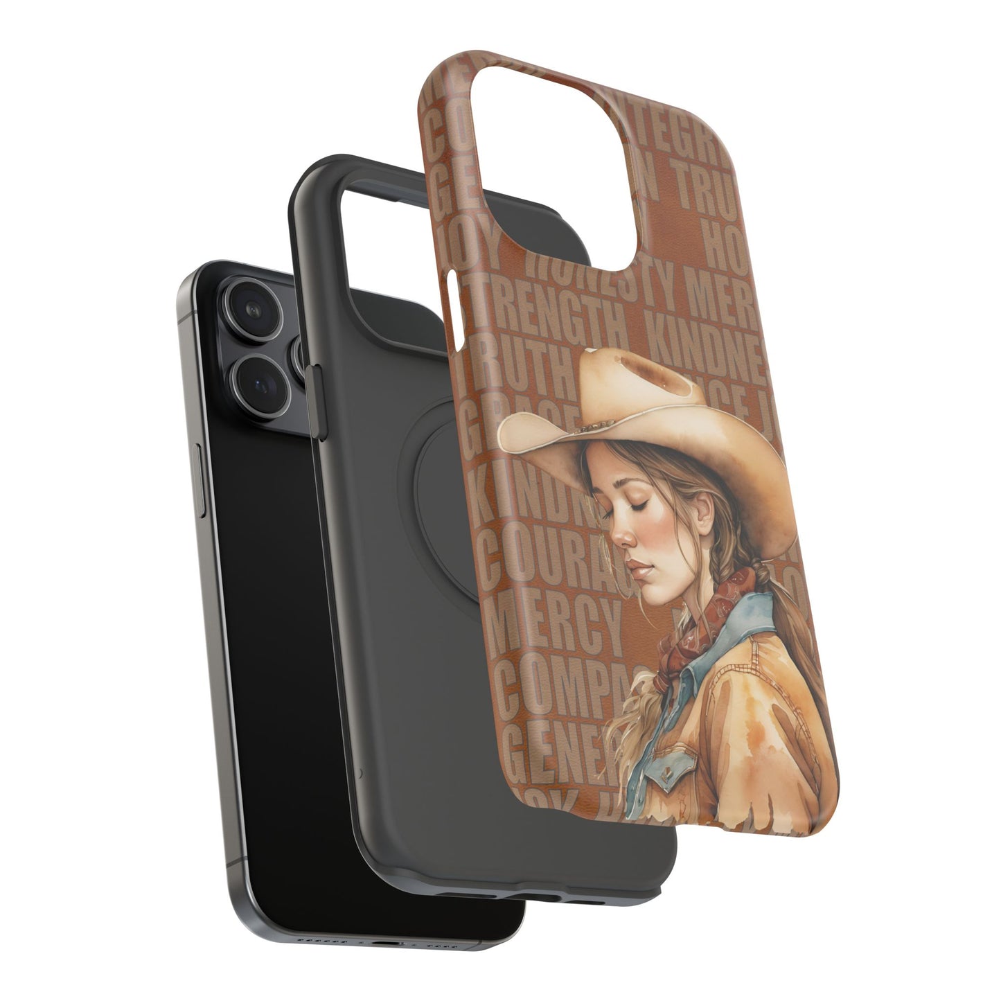 Watercolor Cowgirl Western Virtues Prayer Impact-Resistant Phone Cases