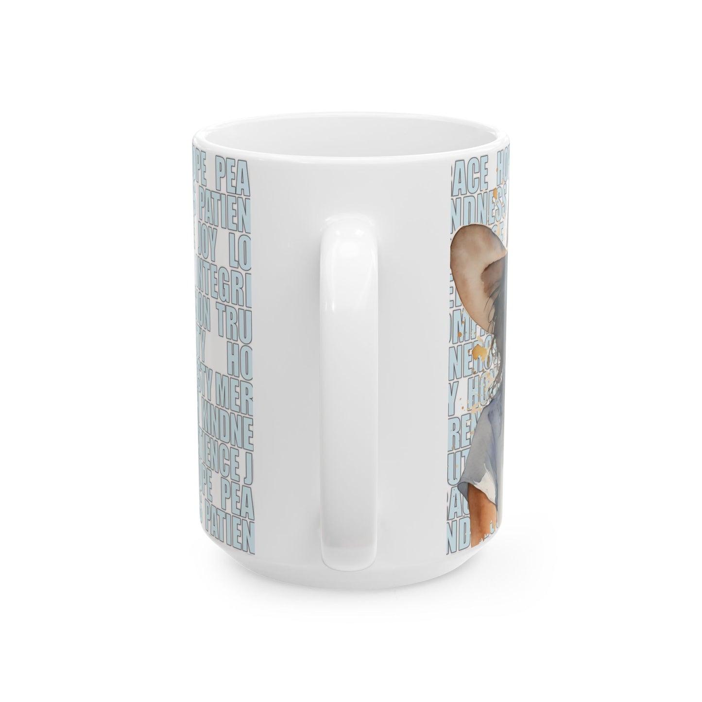 Joyful Mature Black Cowgirl with Positive Words White Ceramic Mug, (11oz or 15oz)