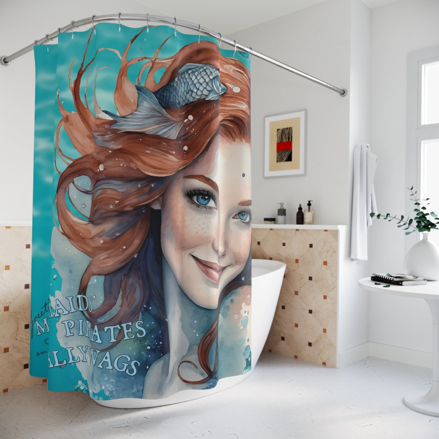 Mermaid-Themed Shower Curtain - Nautical Elegance for Bathroom Decor