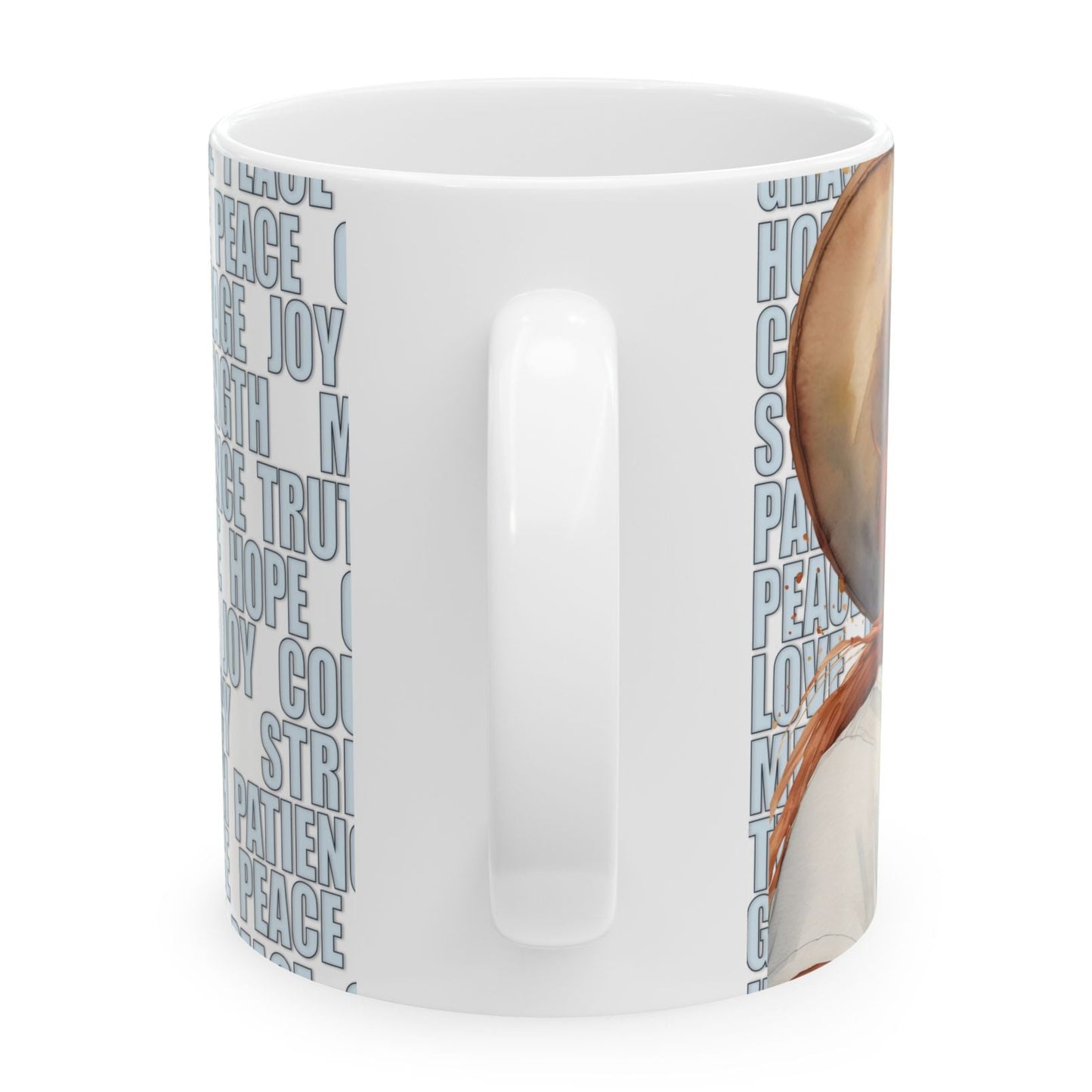 Joyful "Olive" Redhead Ginger Cowgirl with Positive Words White Ceramic Mug - 11oz or 15oz