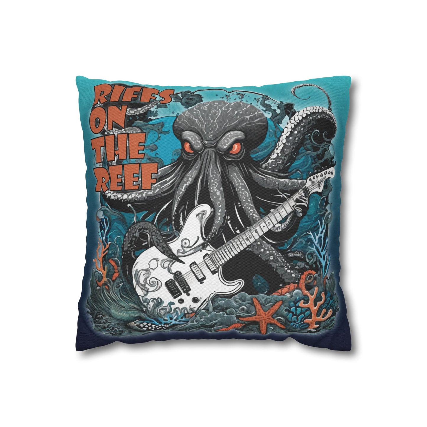Mermaid Pirates & Skallywags Octopus Rock and Roll Rock Star Pillowcase, Ocean Decor, Beach Decor Pillow Case - 14" x 14"