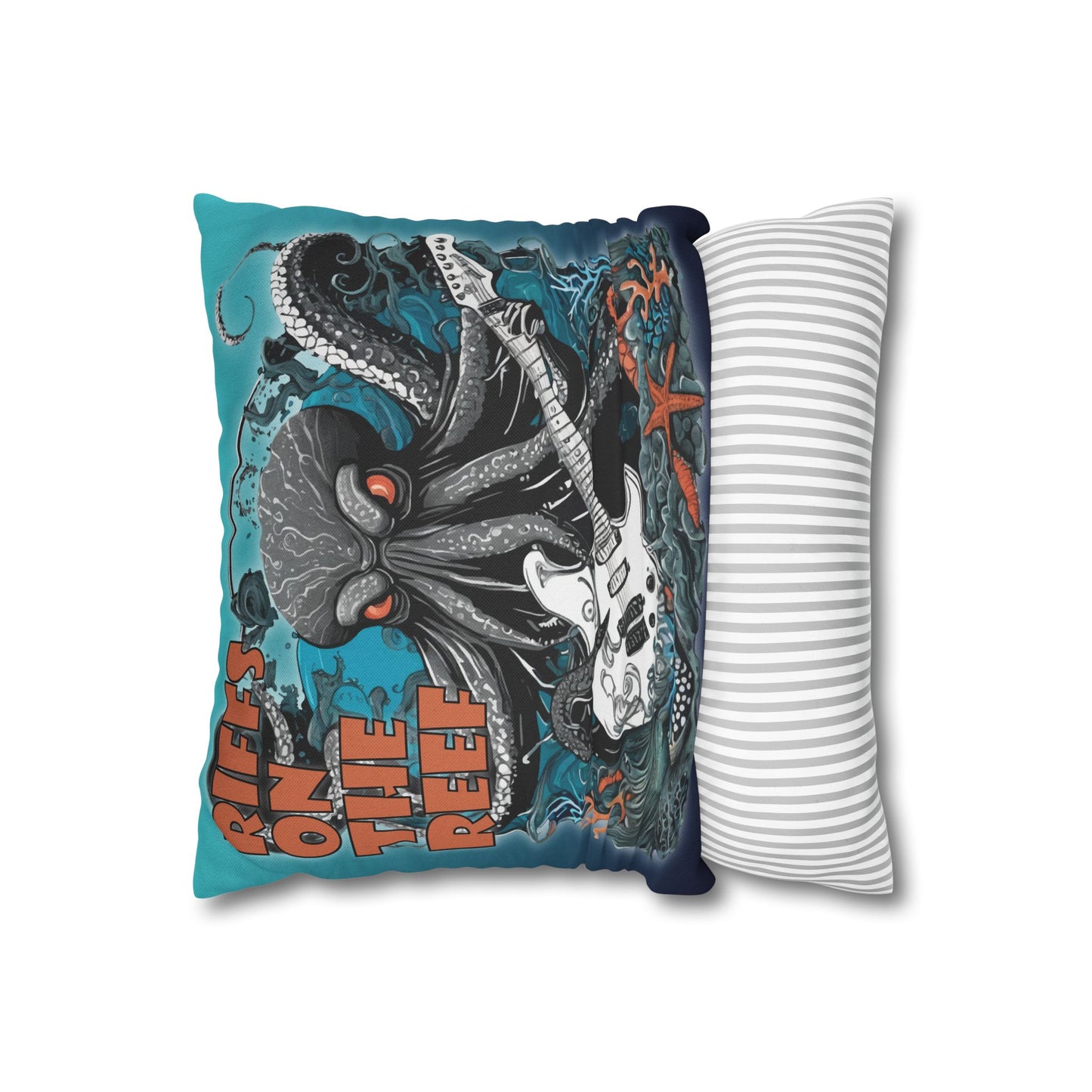 Mermaid Pirates & Skallywags Octopus Rock and Roll Rock Star Pillowcase, Ocean Decor, Beach Decor Pillow Case - 14" x 14"