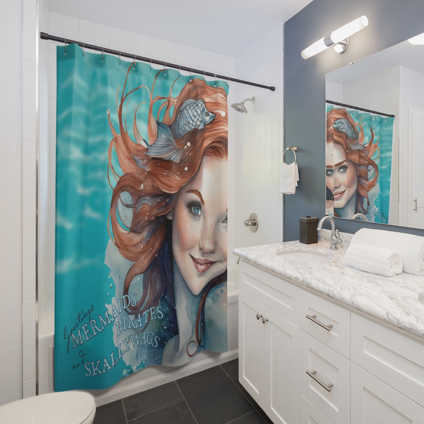 Mermaid-Themed Shower Curtain - Nautical Elegance for Bathroom Decor