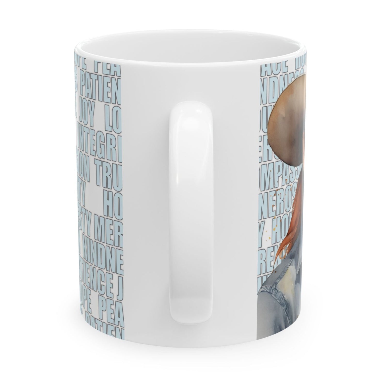 Joyful "Tracy" Redhead Ginger Cowgirl and Positive Words White Ceramic Mug (11oz or 15oz)