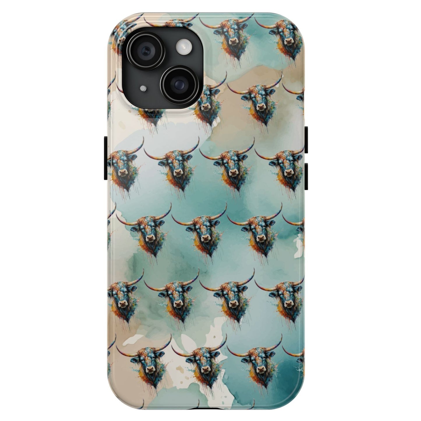 Watercolor Steer Western Cowgirl Cowboy Rodeo Impact Resistant Phone Cases - iPhone or Galaxy