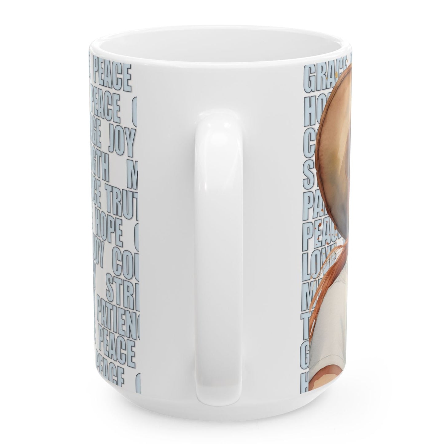 Joyful "Olive" Redhead Ginger Cowgirl with Positive Words White Ceramic Mug - 11oz or 15oz