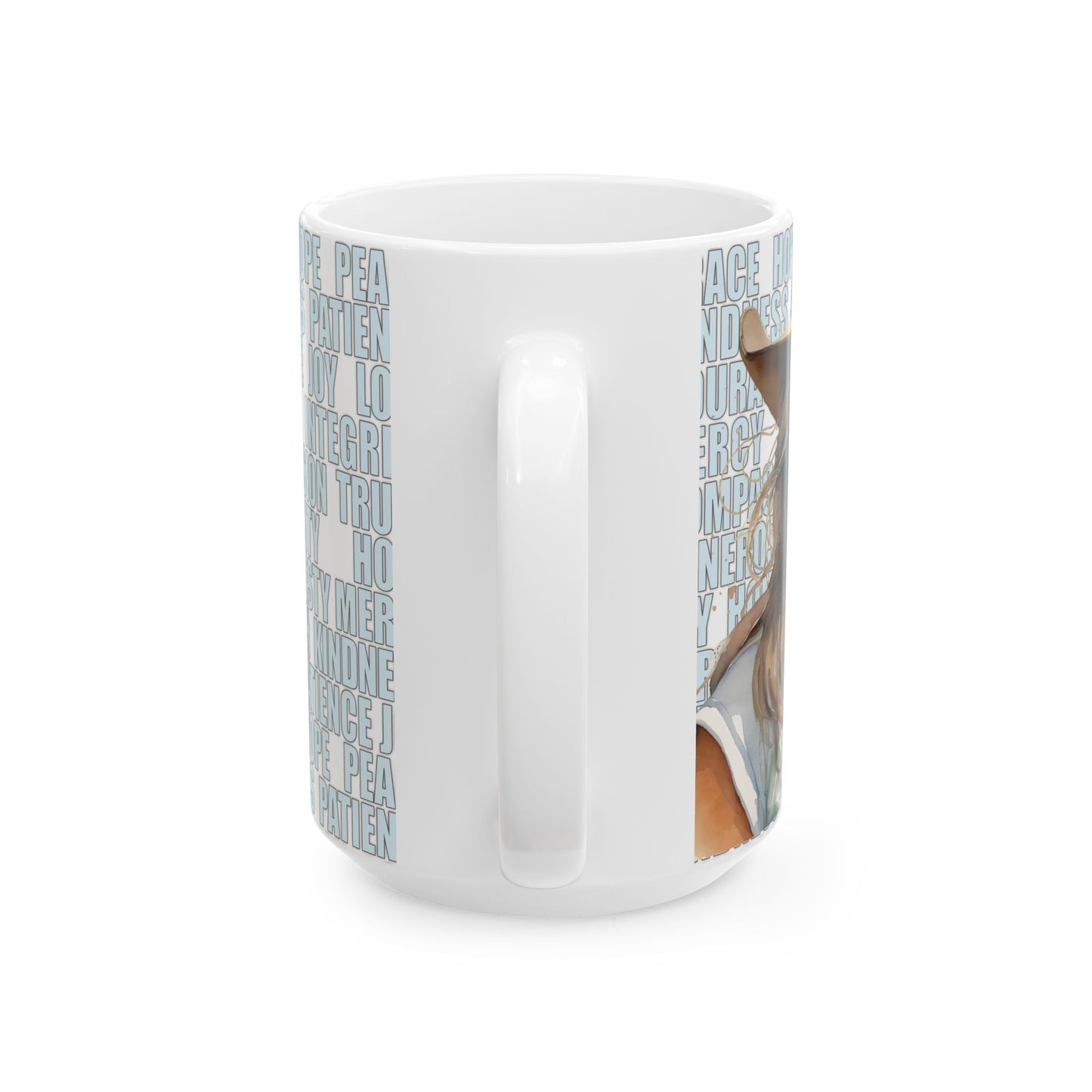 Joyful "Claire" Cowgirl over Positive Words White Ceramic Mug - 11 oz. or 15 oz.