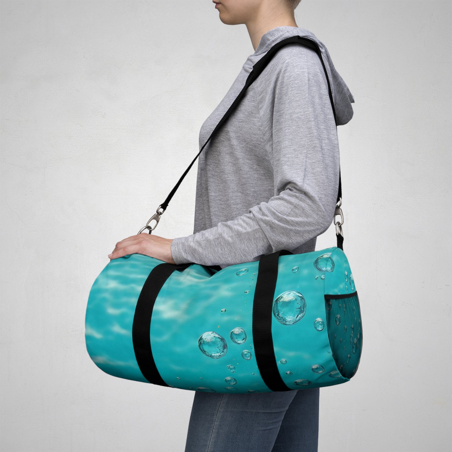 Vibrant Aqua Water and Air Bubbles Mermaid Duffel Bag - Perfect for Travel & Fitness