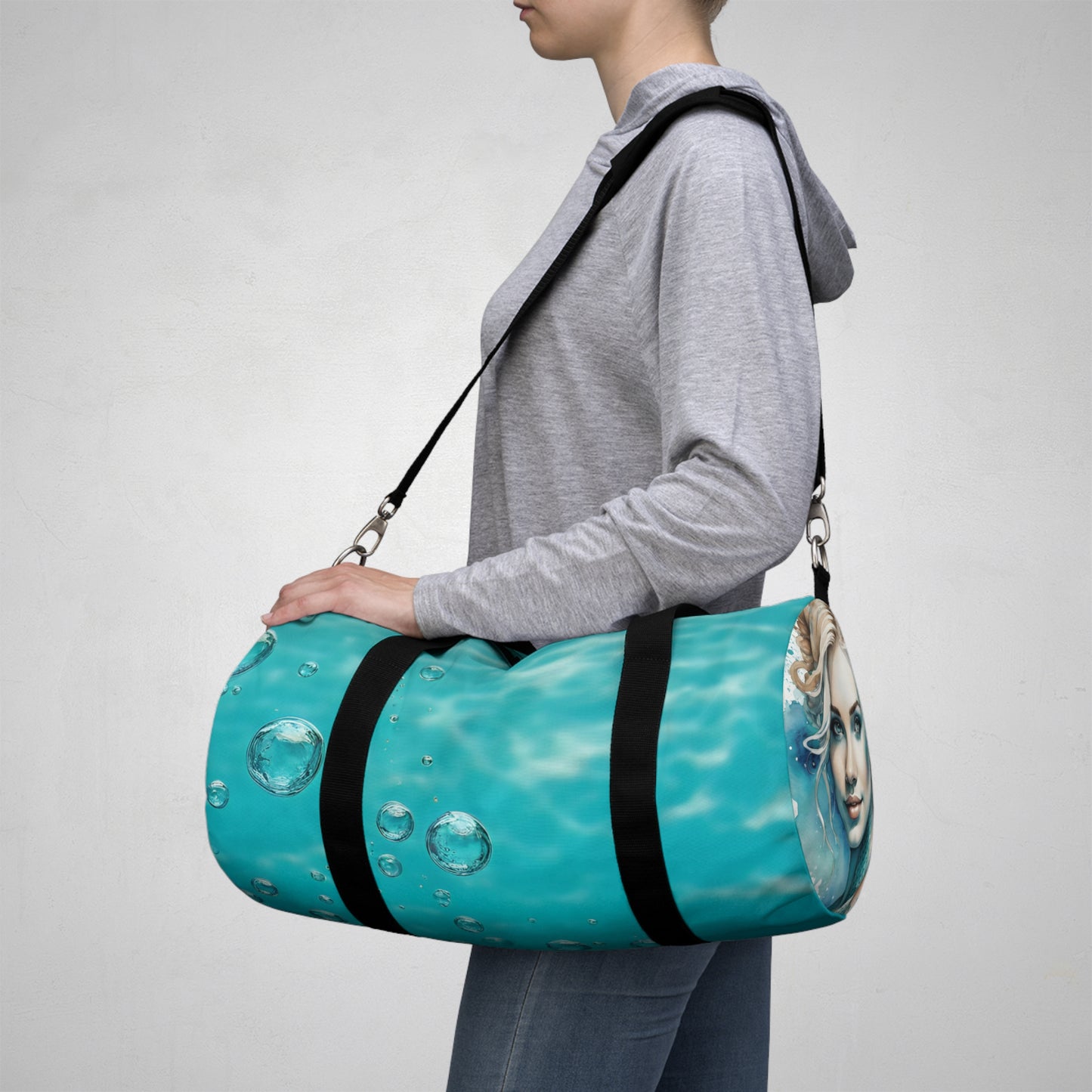Vibrant Aqua Water and Air Bubbles Mermaid Duffel Bag - Perfect for Travel & Fitness