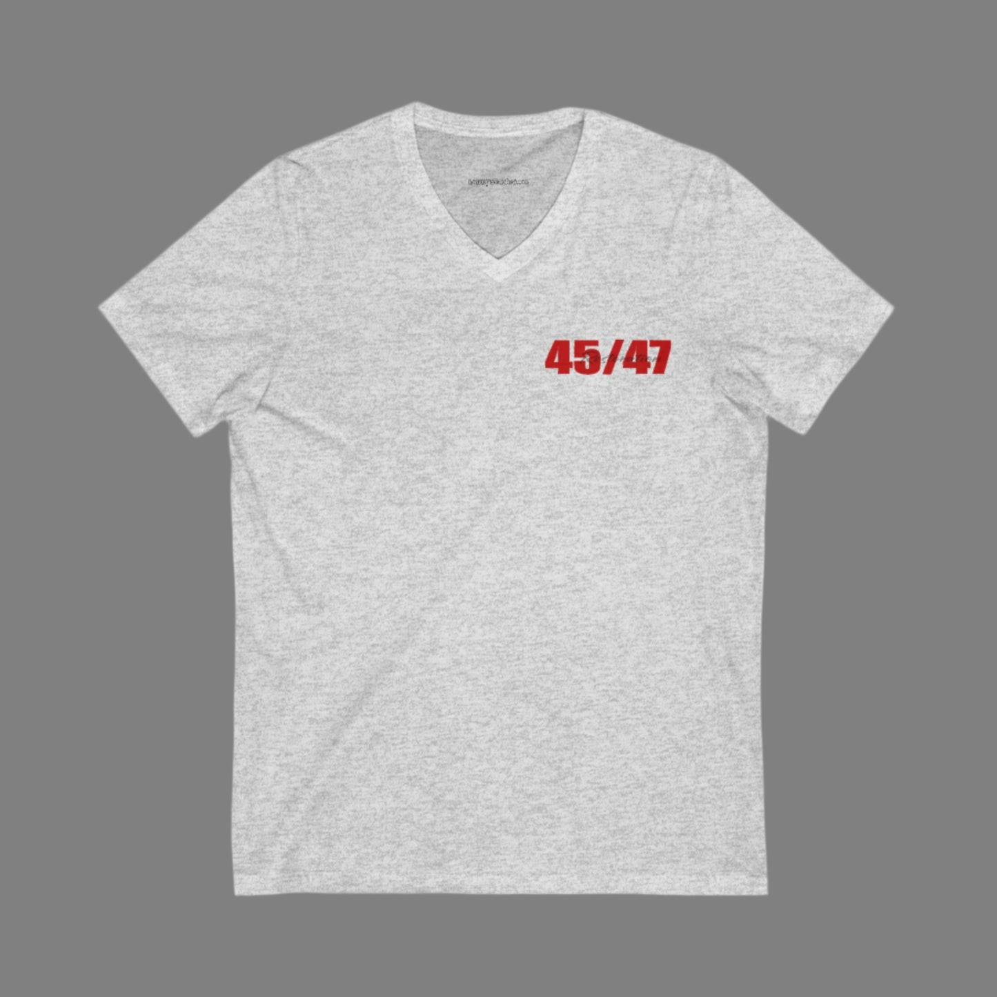 V-neck t-shirt imprinted with the names and qualities of Trump's cabinet members. Imprinted in red with gray overlays on the back. Left chest is imprinted with 45/47 and the word Restoration over the top. Sizes Small to 5X. 6 color options.