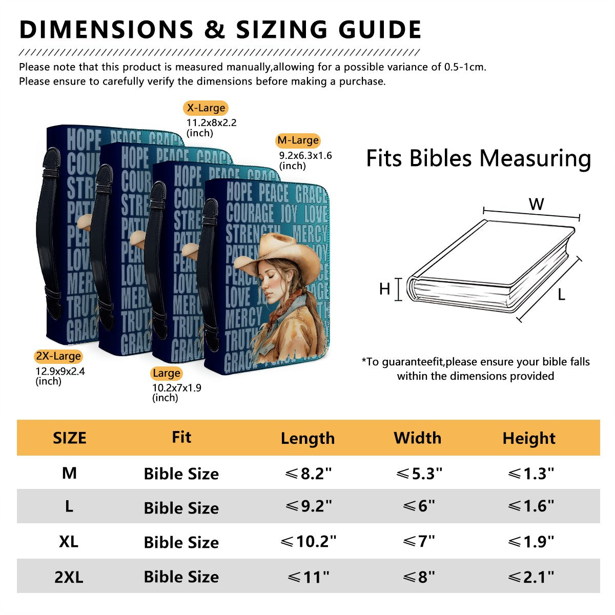 Contemporary cowgirl in prayer on front of pretty blue background covered in words of affirmation. Add a modern twist to your praise with this colorful and unique Bible cover designed just for the modern cowgirl. 4 sizes and several styles available.