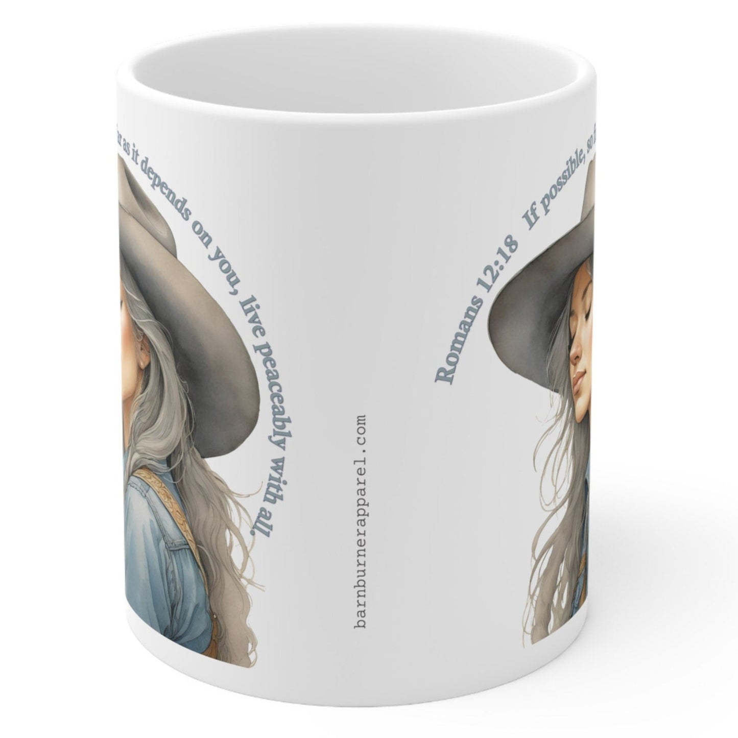 Uplifted Christian Cowgirl Bible Verse White Ceramic Mug - 11 oz.