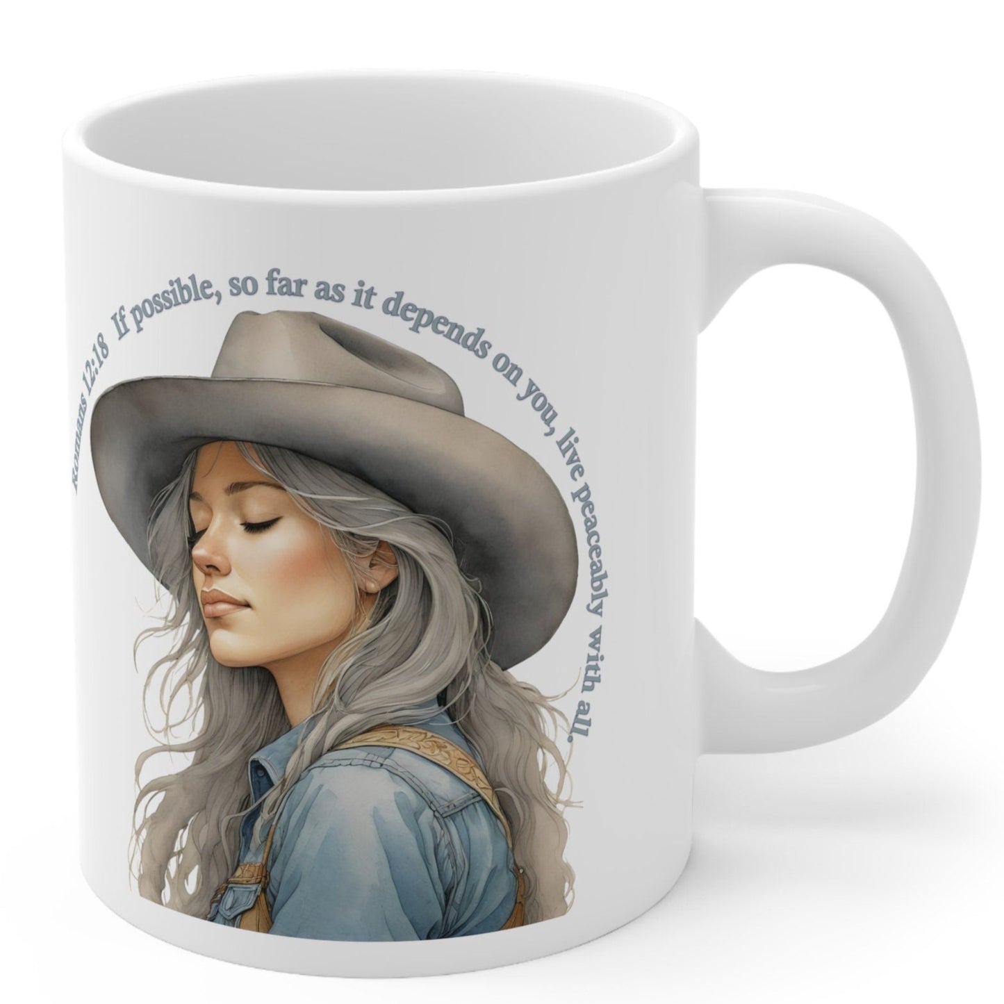 Uplifted Christian Cowgirl Bible Verse White Ceramic Mug - 11 oz.