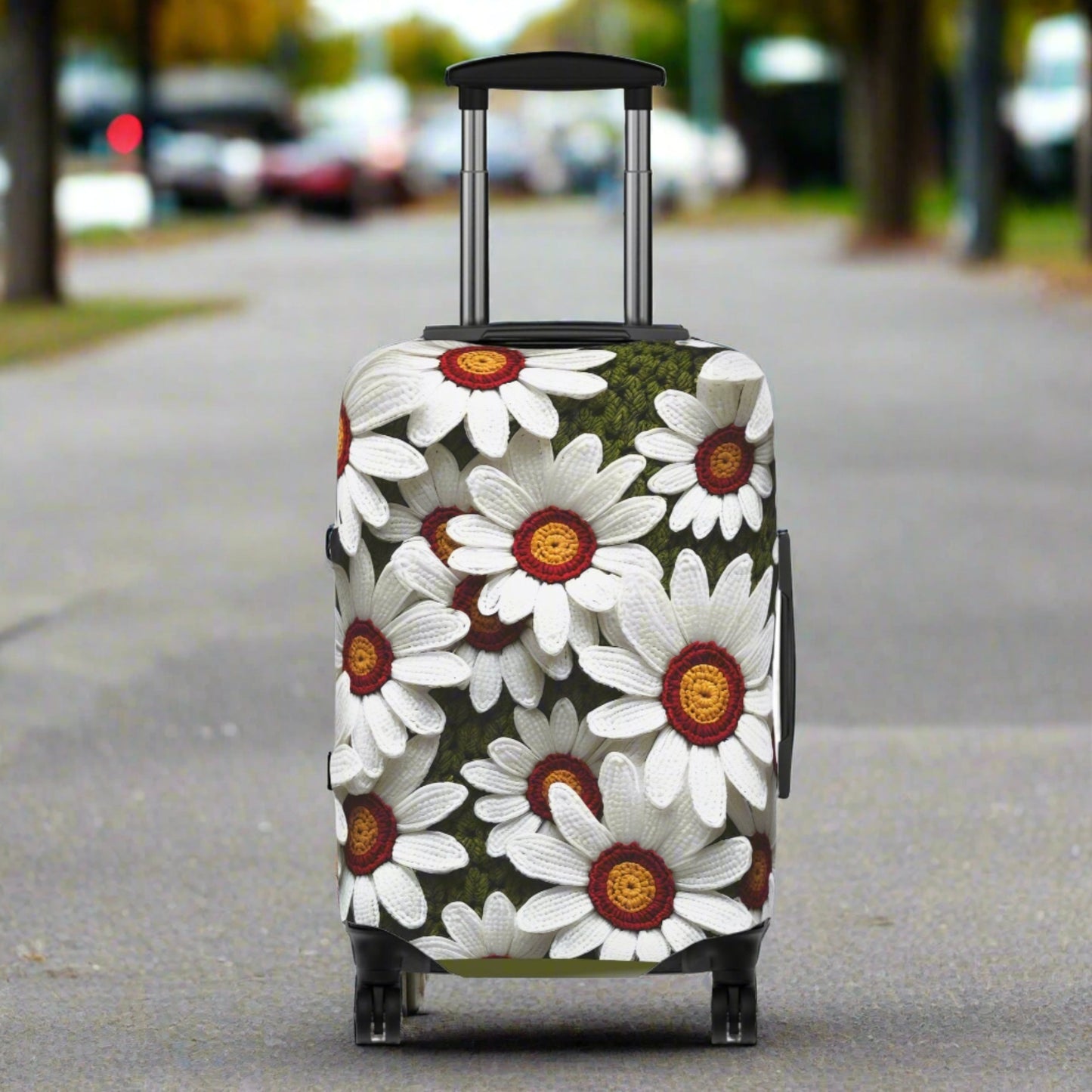 Carry-on Crochet White Daisies Afghan Print Stretch & Zip Luggage Cover - Fits 20" x 14"