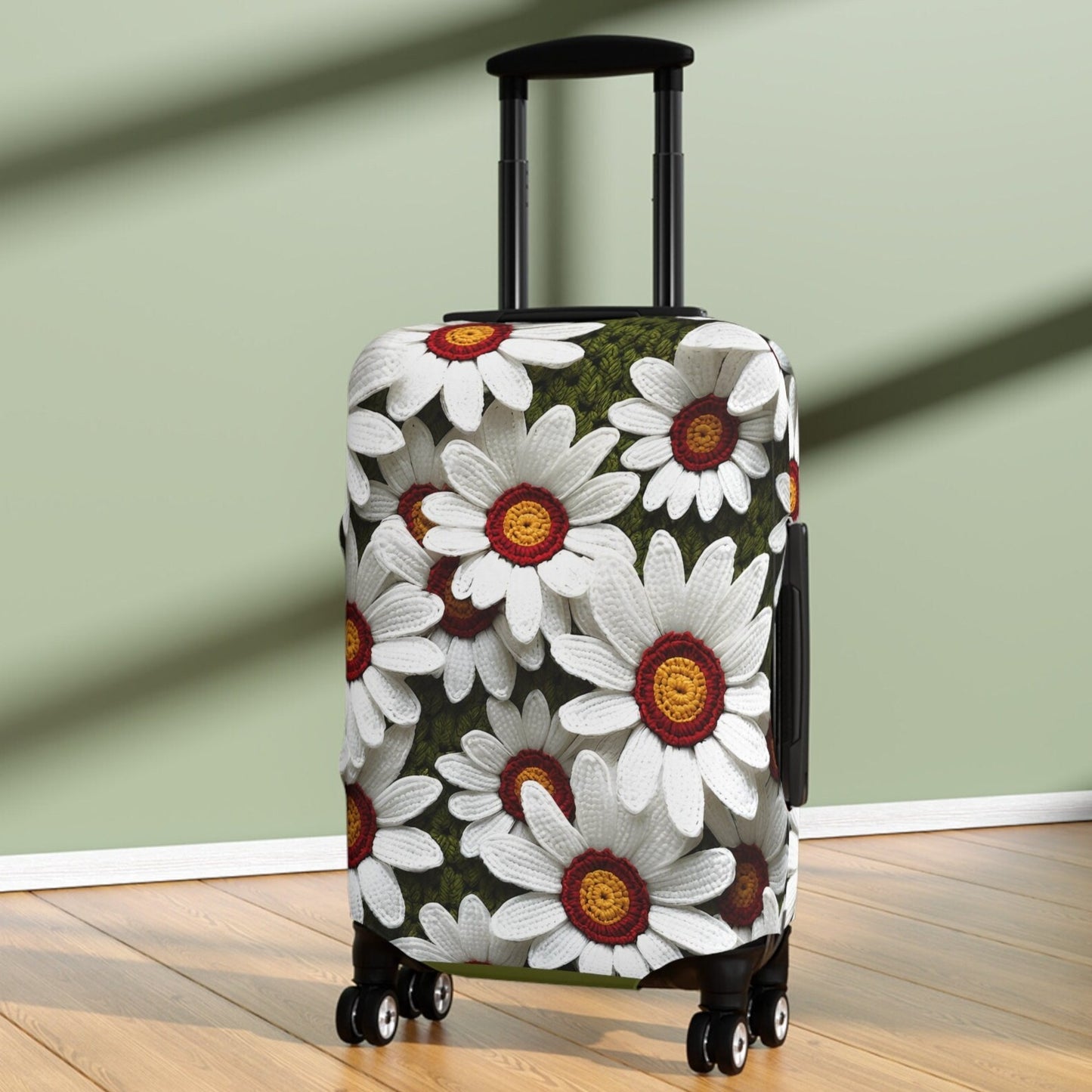 Carry-on Crochet White Daisies Afghan Print Stretch & Zip Luggage Cover - Fits 20" x 14"