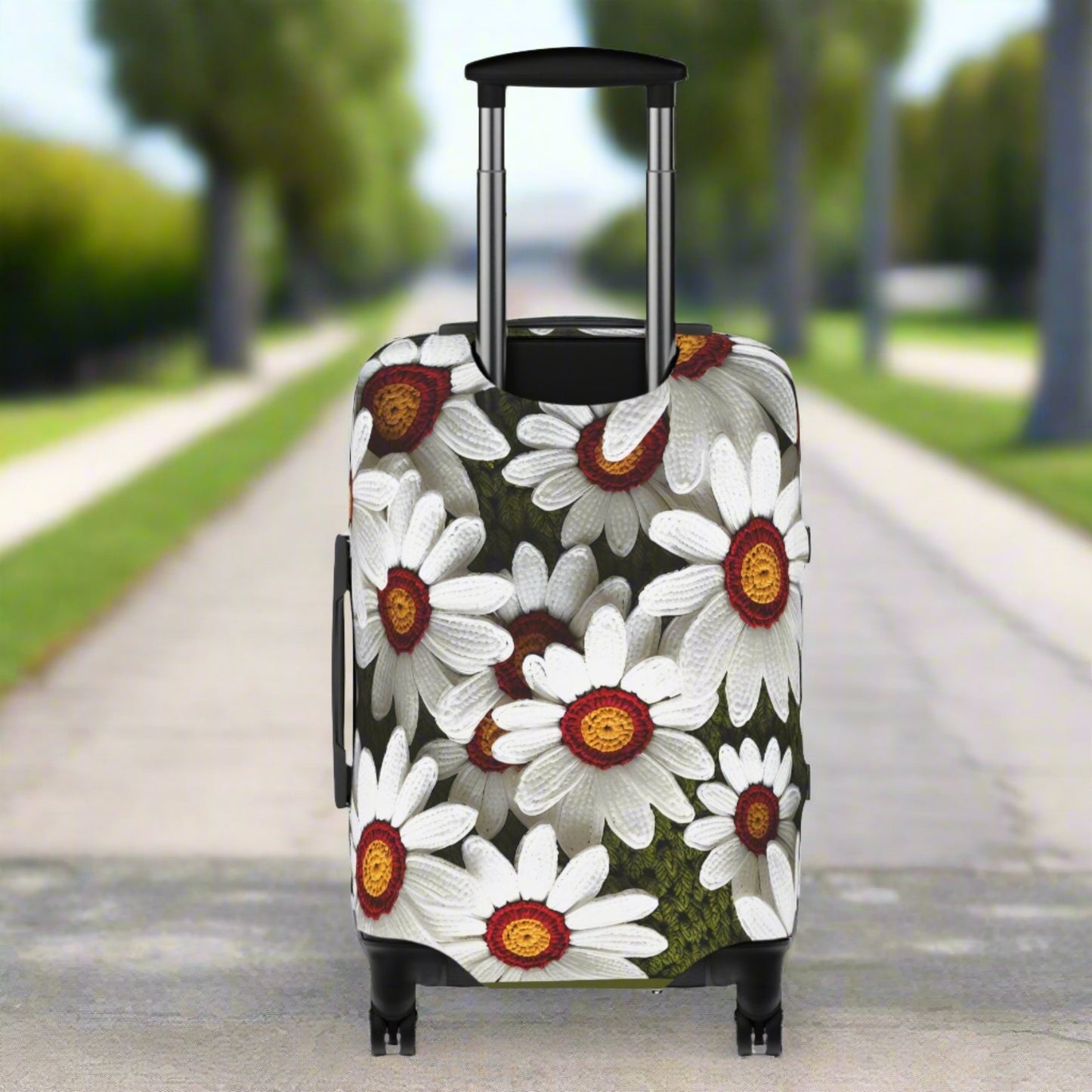 Carry-on Crochet White Daisies Afghan Print Stretch & Zip Luggage Cover - Fits 20" x 14"