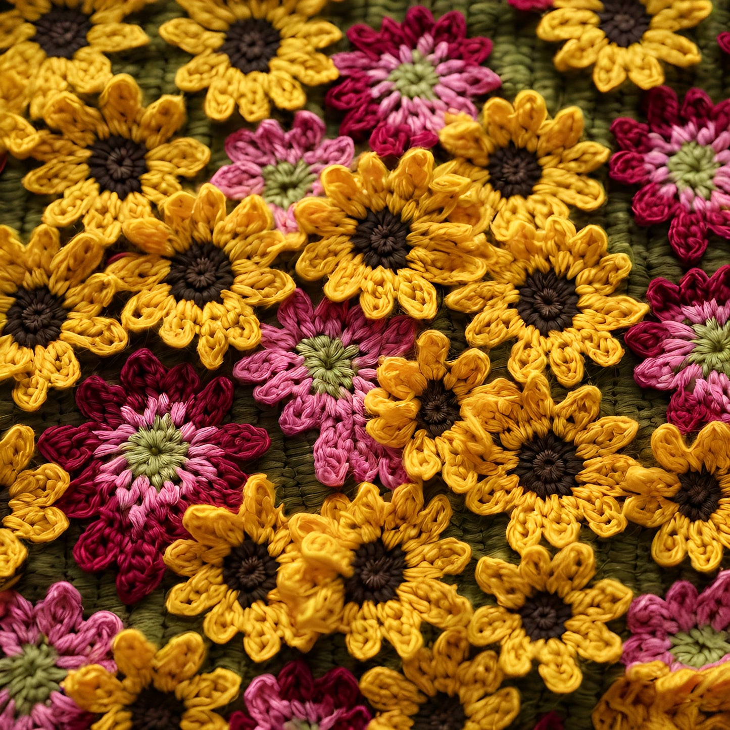 Crochet Daisies Flowers Ceramic Mug - 15 oz.