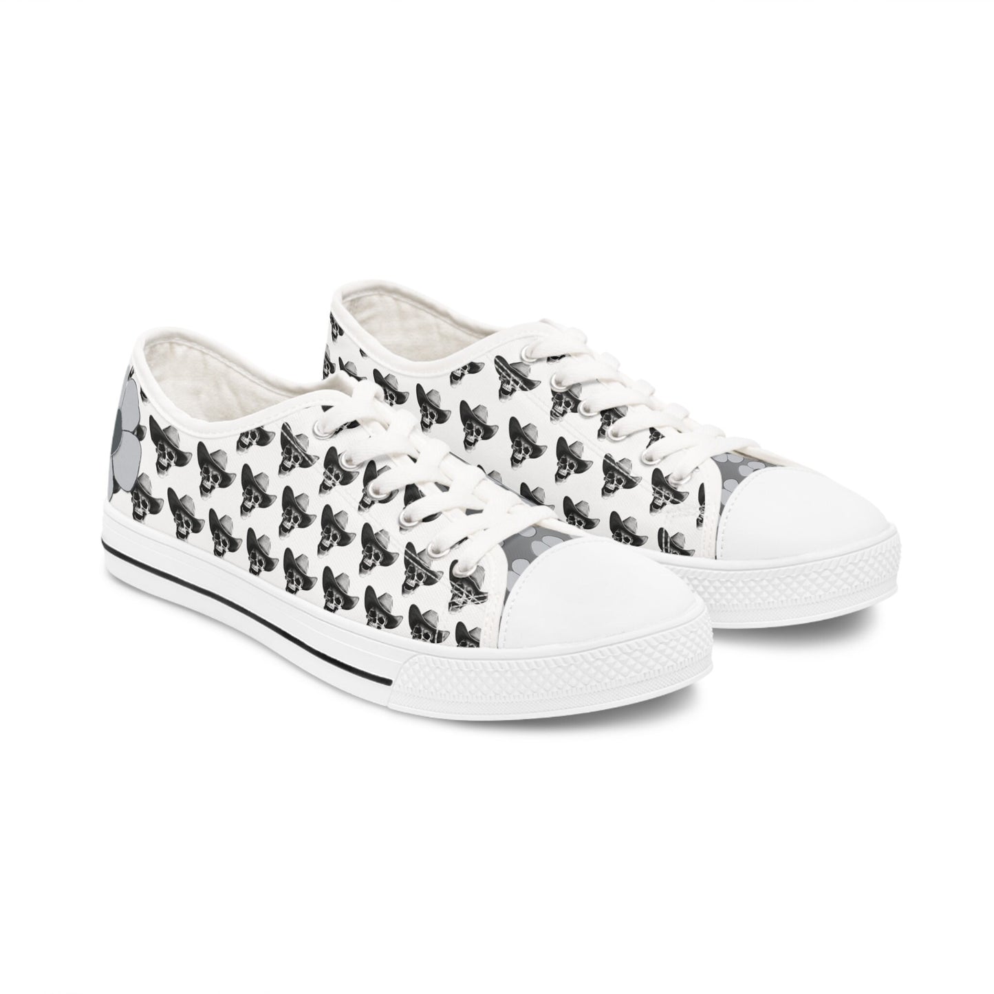 SkullDaisy Skulls Daisies Rocker Rock & Roll Women's Low Top Sneakers - White
