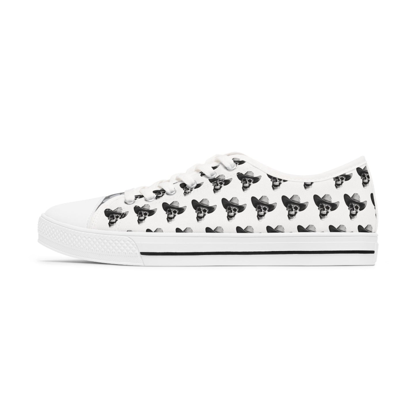SkullDaisy Skulls Daisies Rocker Rock & Roll Women's Low Top Sneakers - White