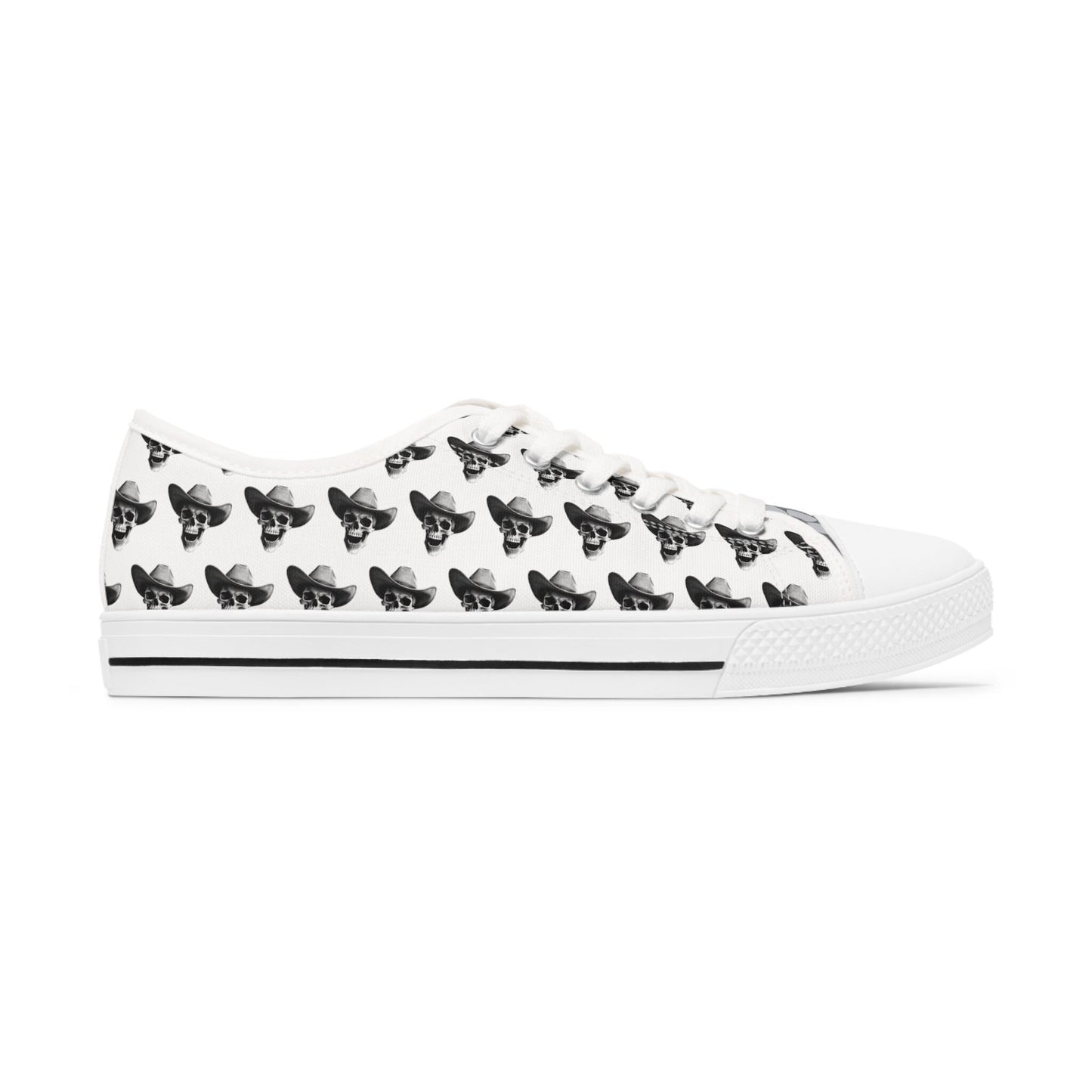 SkullDaisy Skulls Daisies Rocker Rock & Roll Women's Low Top Sneakers - White