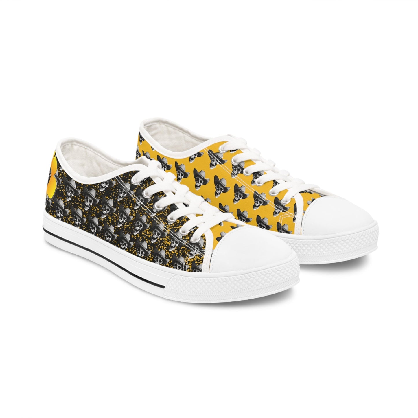 SkullDaisy Skulls Daisies Rocker Rock & Roll Women's Low Top Sneakers - Yellow