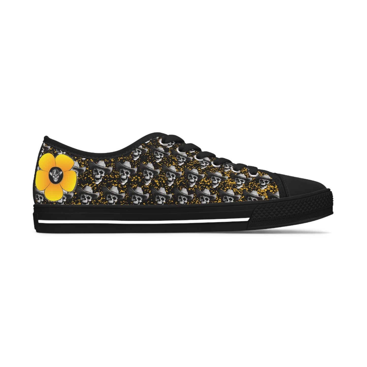 SkullDaisy Skulls Daisies Rocker Rock & Roll Women's Low Top Sneakers - Yellow
