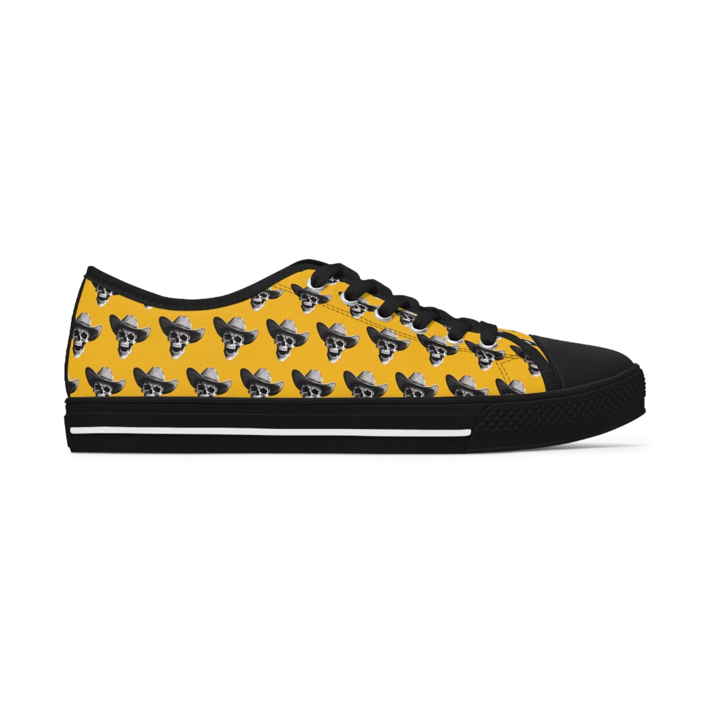 SkullDaisy Skulls Daisies Rocker Rock & Roll Women's Low Top Sneakers - Yellow