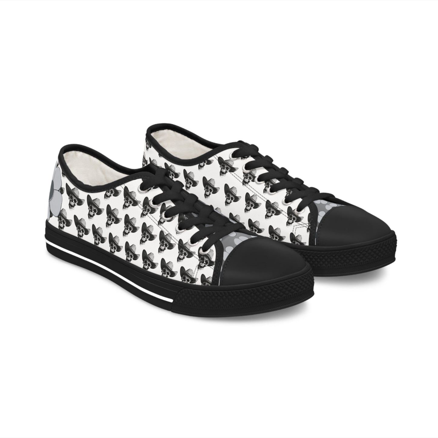 SkullDaisy Skulls Daisies Rocker Rock & Roll Women's Low Top Sneakers - White