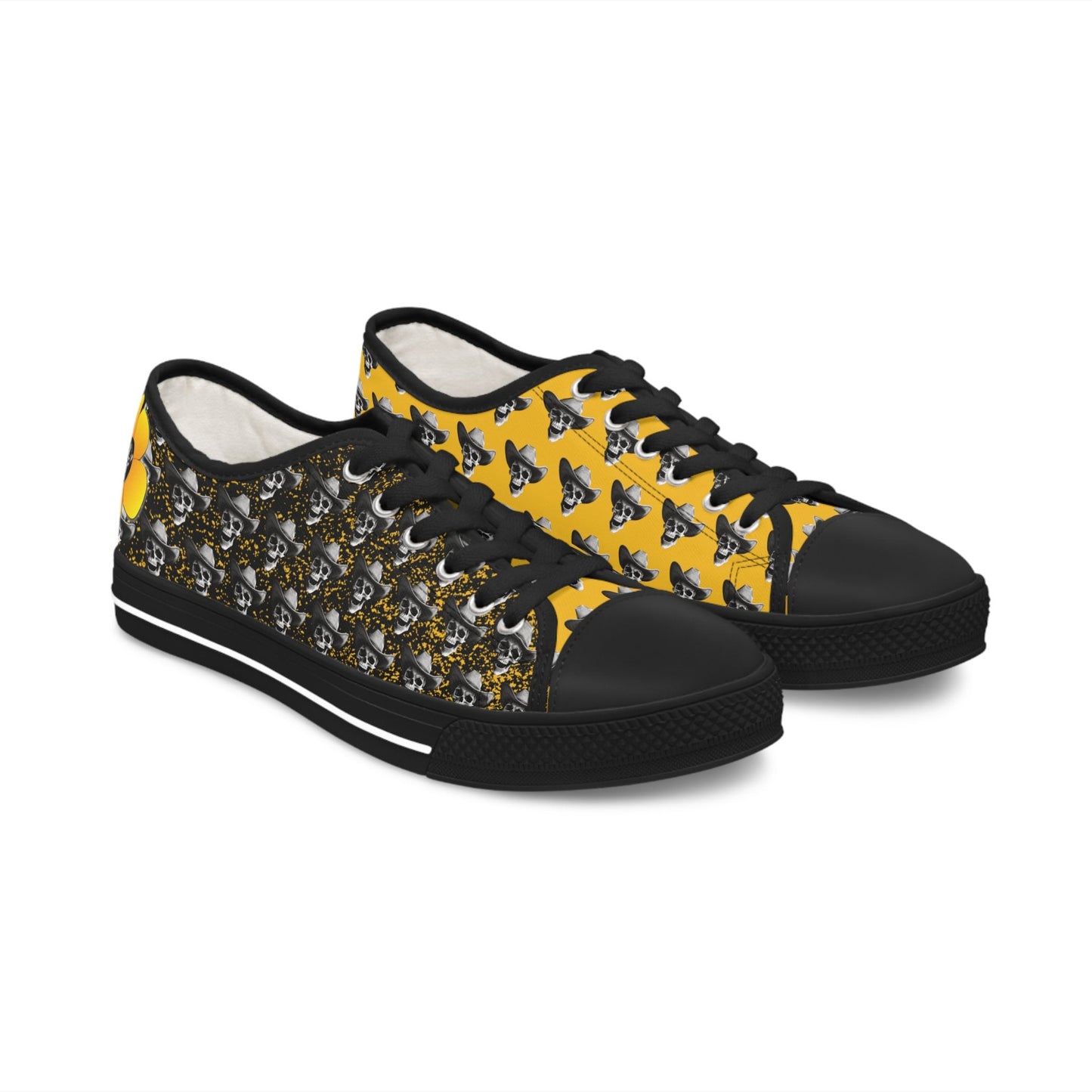 SkullDaisy Skulls Daisies Rocker Rock & Roll Women's Low Top Sneakers - Yellow