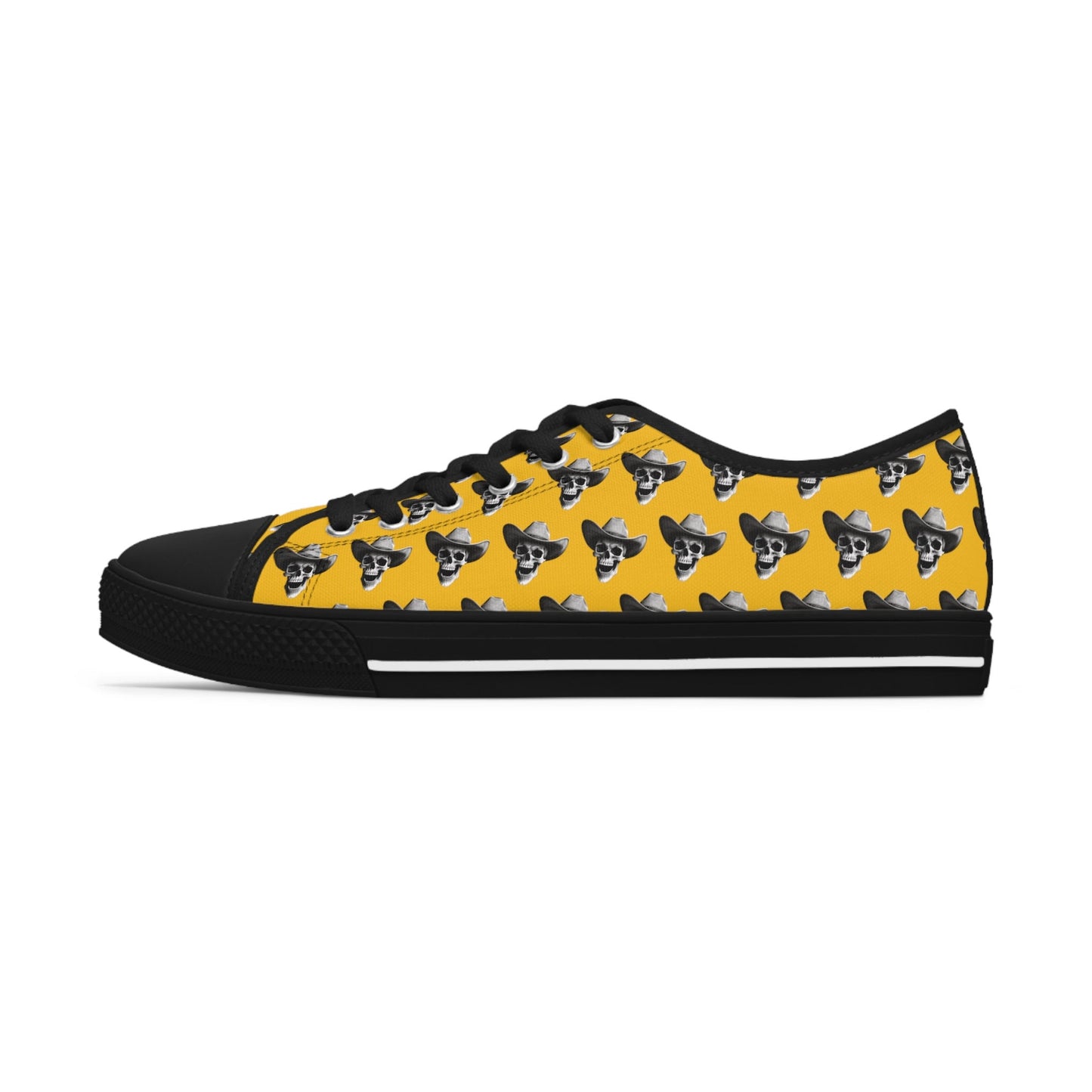 SkullDaisy Skulls Daisies Rocker Rock & Roll Women's Low Top Sneakers - Yellow