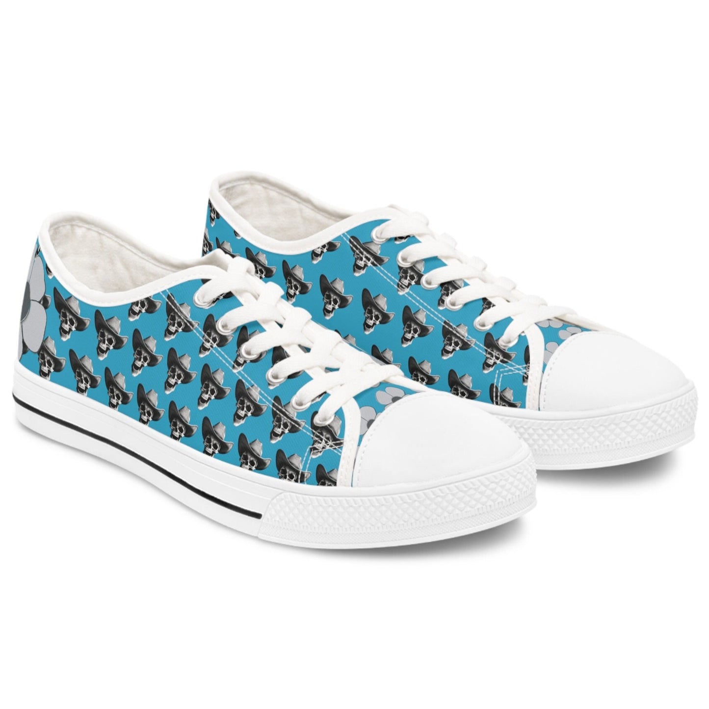 SkullDaisy Skulls Daisies Rocker Rock & Roll Women's Low Top Sneakers - Turquoise