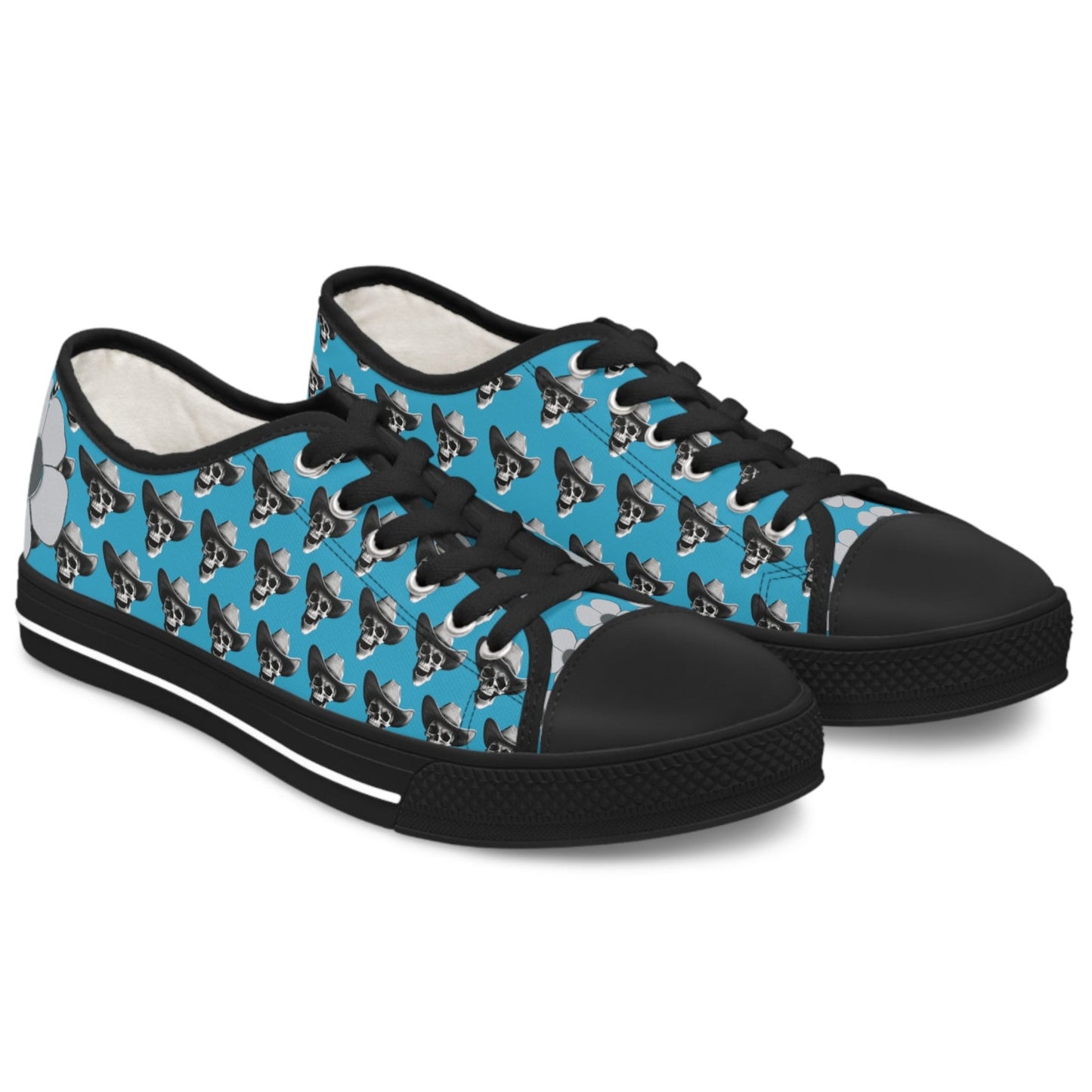 SkullDaisy Skulls Daisies Rocker Rock & Roll Women's Low Top Sneakers - Turquoise