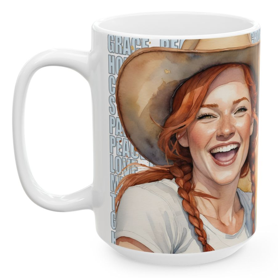 OLIVE, Our happiest cowgirls grace these 11 oz and 15 oz white ceramic mugs. We've also added a plethora of positive words to help get your day off to the right start. Glossy finish.