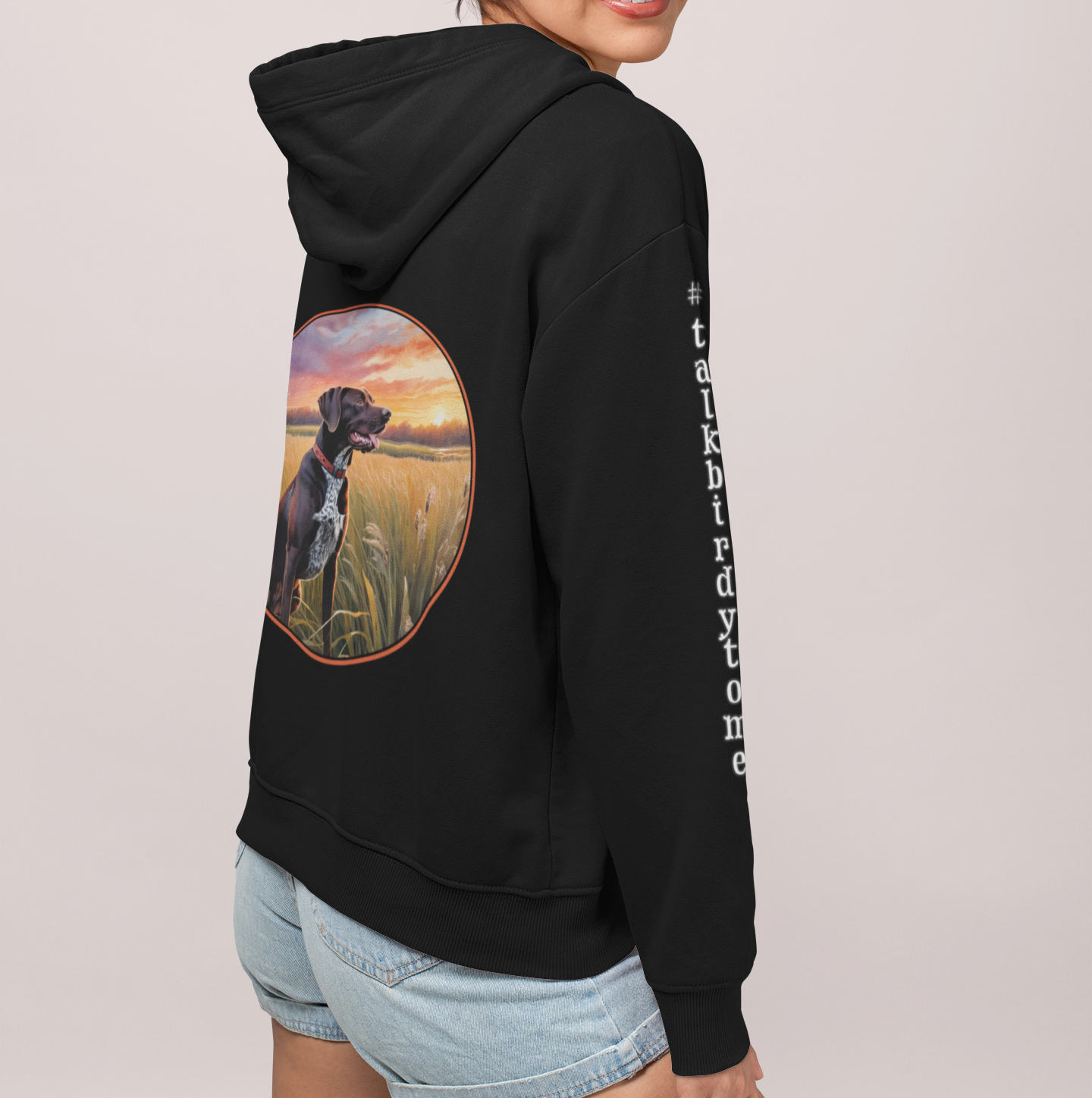 #talkbirdytome Sunset German Shorthaired Pointer Unisex Hoodie - Black