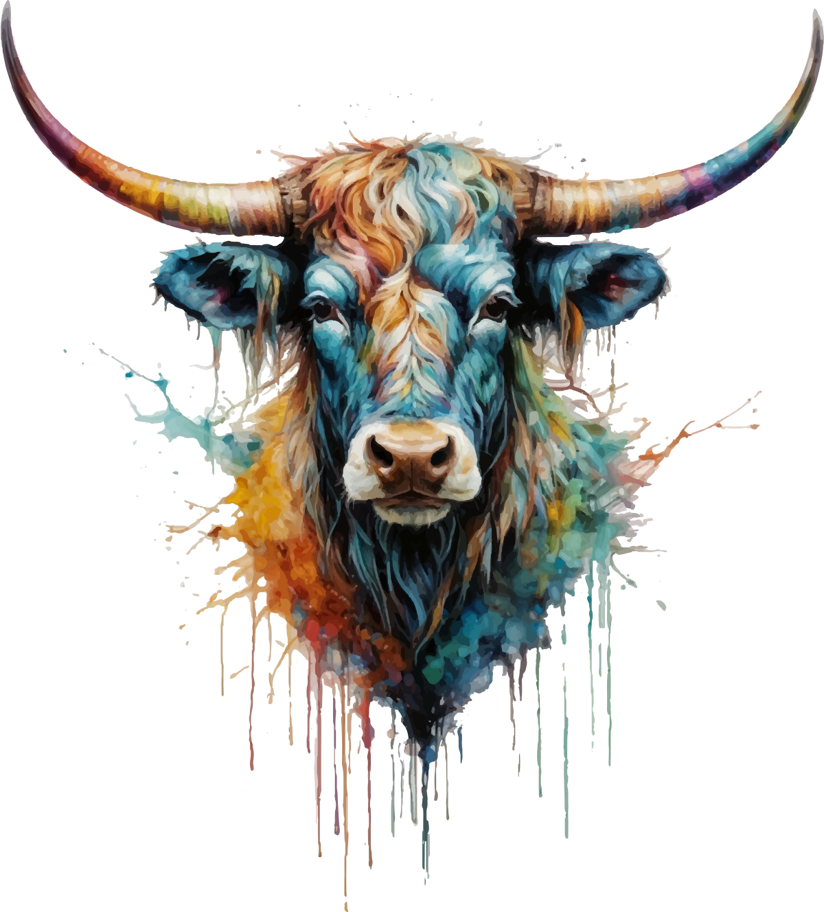 Watercolor Steer Longhorn on Bright White Ceramic Mug - 11 oz.