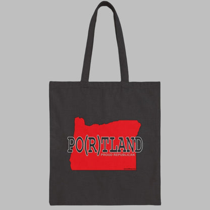 PO(R)TLAND Oregon Republican Red State Conservative Election 2024 Cotton Canvas Tote Bag - 2 Colors Options