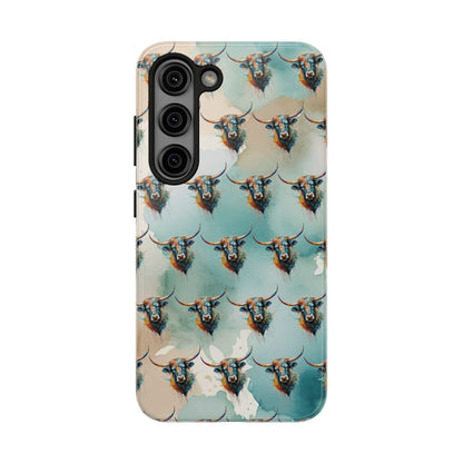 Watercolor Steer Western Cowgirl Cowboy Rodeo Impact Resistant Phone Cases - iPhone or Galaxy