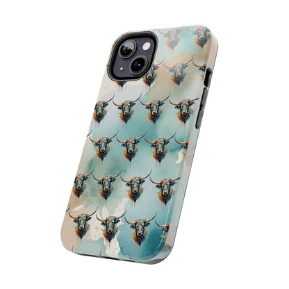 Watercolor Steer Western Cowgirl Cowboy Rodeo Impact Resistant Phone Cases - iPhone or Galaxy