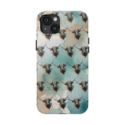 Watercolor Steer Western Cowgirl Cowboy Rodeo Impact Resistant Phone Cases - iPhone or Galaxy