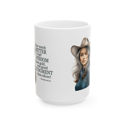 "Uplifted" Wise Cowgirl Bible Verse Spiritual Christian White Ceramic Mug - 11 oz or 15 oz