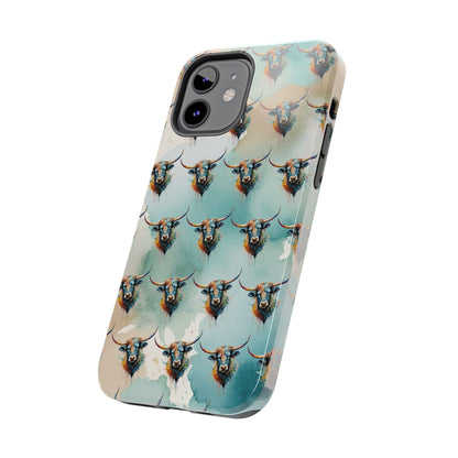 Watercolor Steer Western Cowgirl Cowboy Rodeo Impact Resistant Phone Cases - iPhone or Galaxy