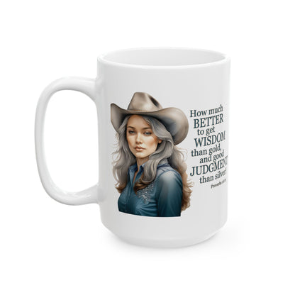 "Uplifted" Wise Cowgirl Bible Verse Spiritual Christian White Ceramic Mug - 11 oz or 15 oz