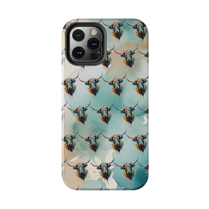 Watercolor Steer Western Cowgirl Cowboy Rodeo Impact Resistant Phone Cases - iPhone or Galaxy